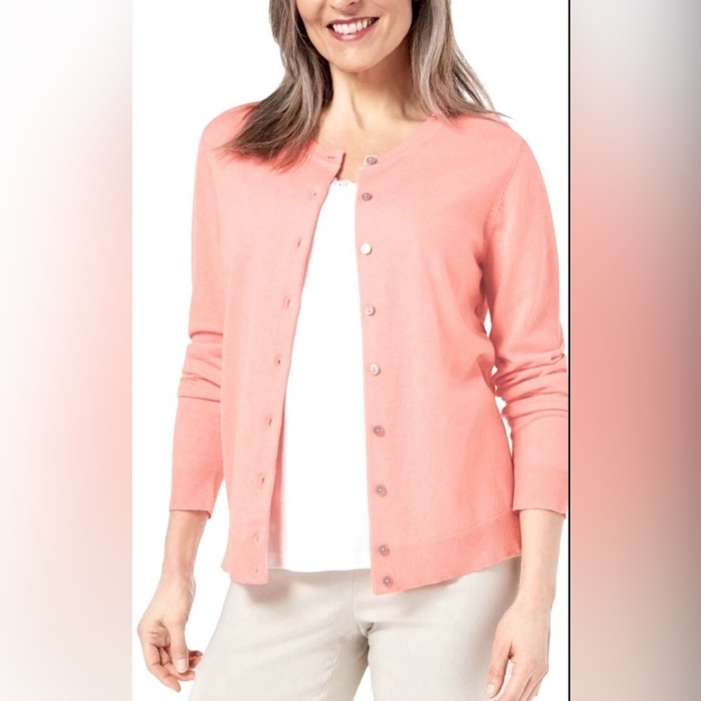 Karen Scott Pink Button-Up Cardigan Sweater